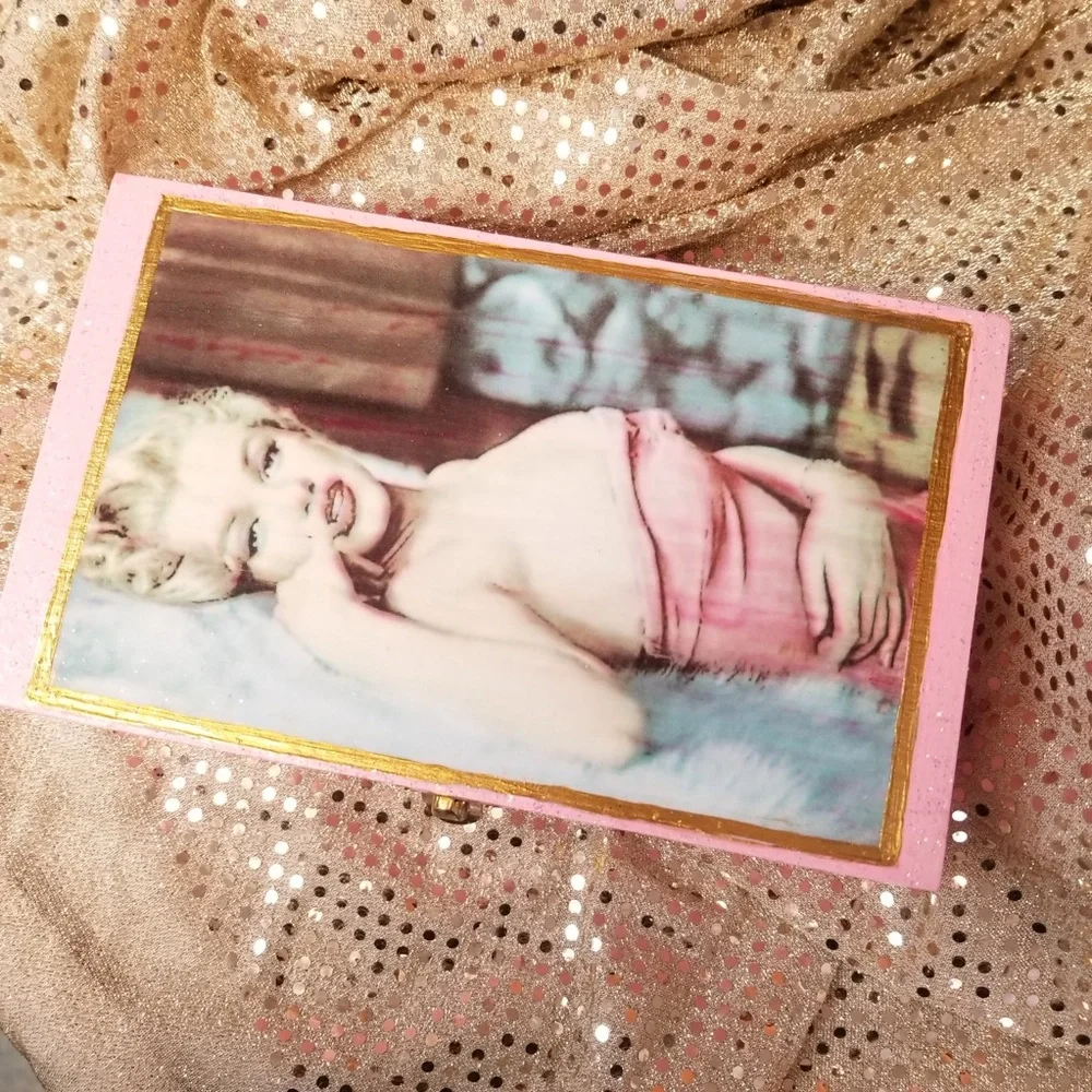 Marilyn Monroe wooden painted keepsake trinket stash jewelry box